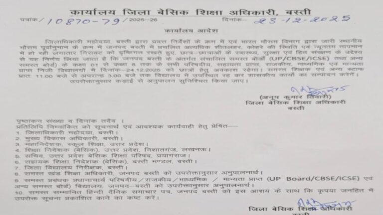 Winter School Holidays: कड़ाके की ठंड के चलते आठवीं तक के स्कूल बंद, डीएम ने जारी किया आदेश